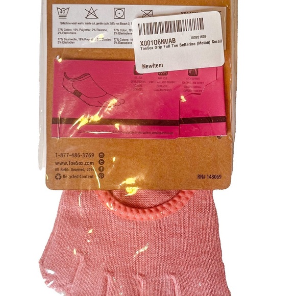 ToeSox Bellarina Full Toe Grip Socks color Melon- - Picture 3 of 4